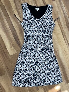 LOFT Blue Mosaic Geometric Print V-Neck Sleeveless Dress 14